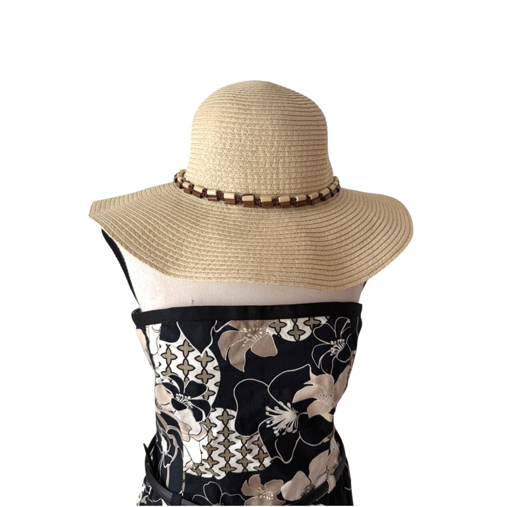Wide‎ Brim Floppy Straw Sun Hat Wood Beaded Tassel Boho Beach Western
